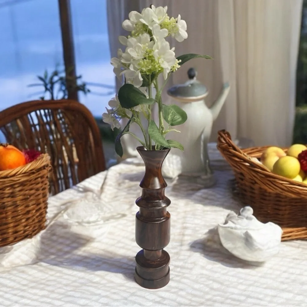 Ebony corner hand turned vintage wood bud vase 9.5” Tall - Picture 3 of 11